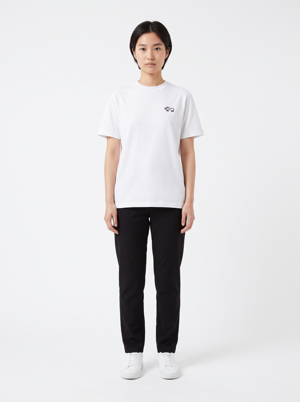 CLASSIC CARLOS white tee on model tee by Carlos the Dog, view 2
